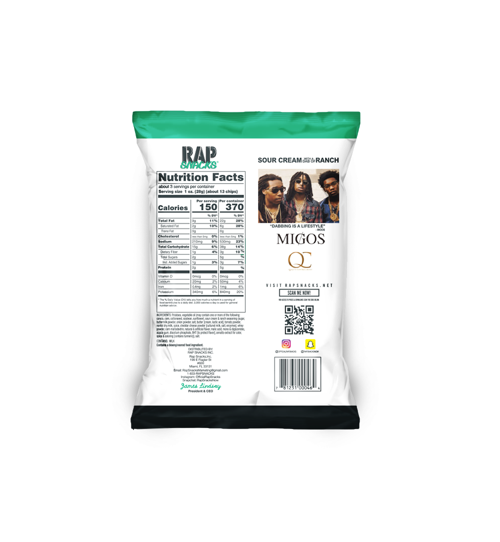 Rap Snacks - Migos Sour Cream With A Dab Of Ranch Chips 6-Pack