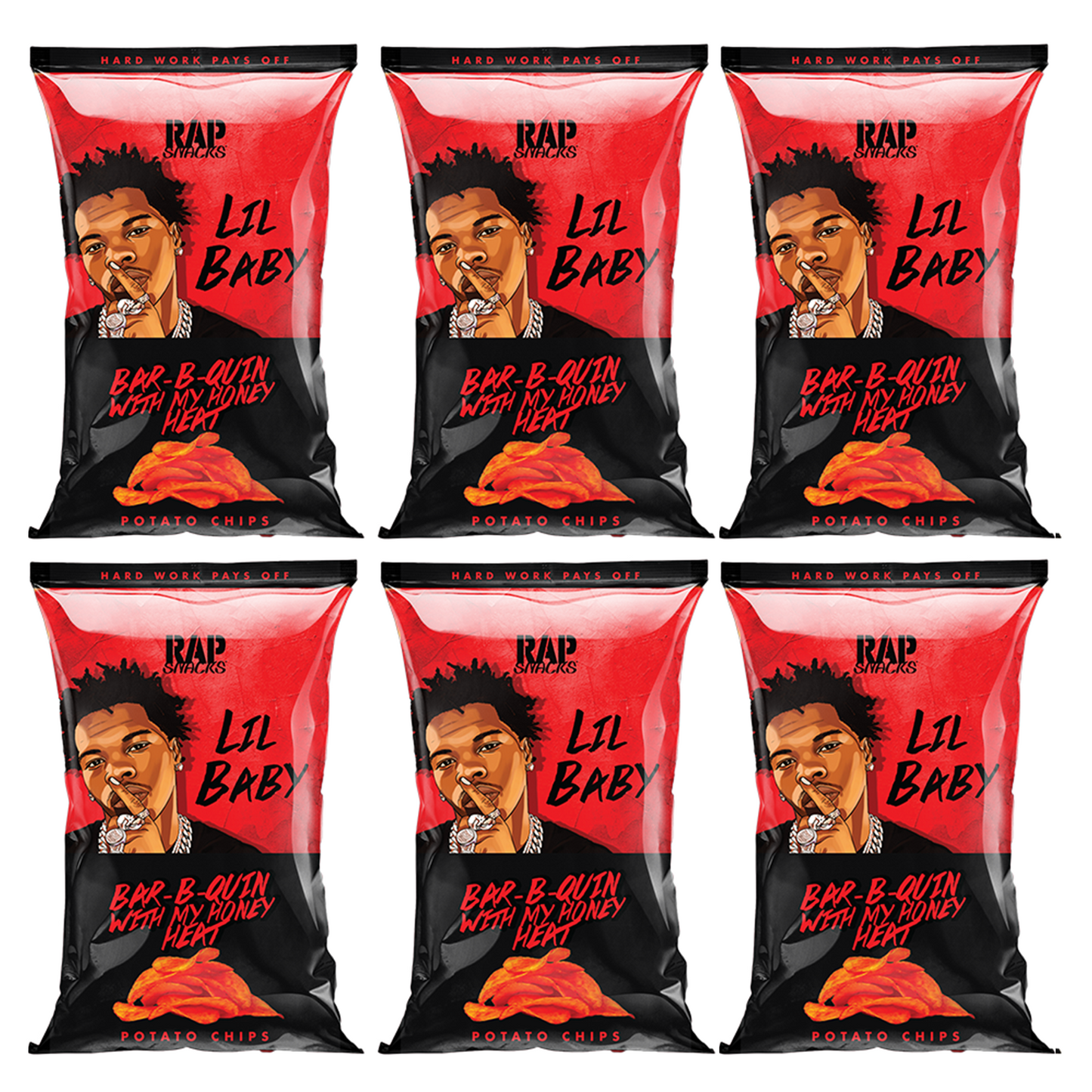 Rap Snacks - Lil Baby Bar-B-Quin with my Honey Heat Potato Chips 6-Pack