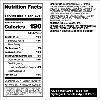 White Chocolate Raspberry Protein Bars Nutritional Facts