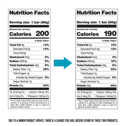 Chocolate Peanut Butter Protein Bar Nutritional Facts - old vs new