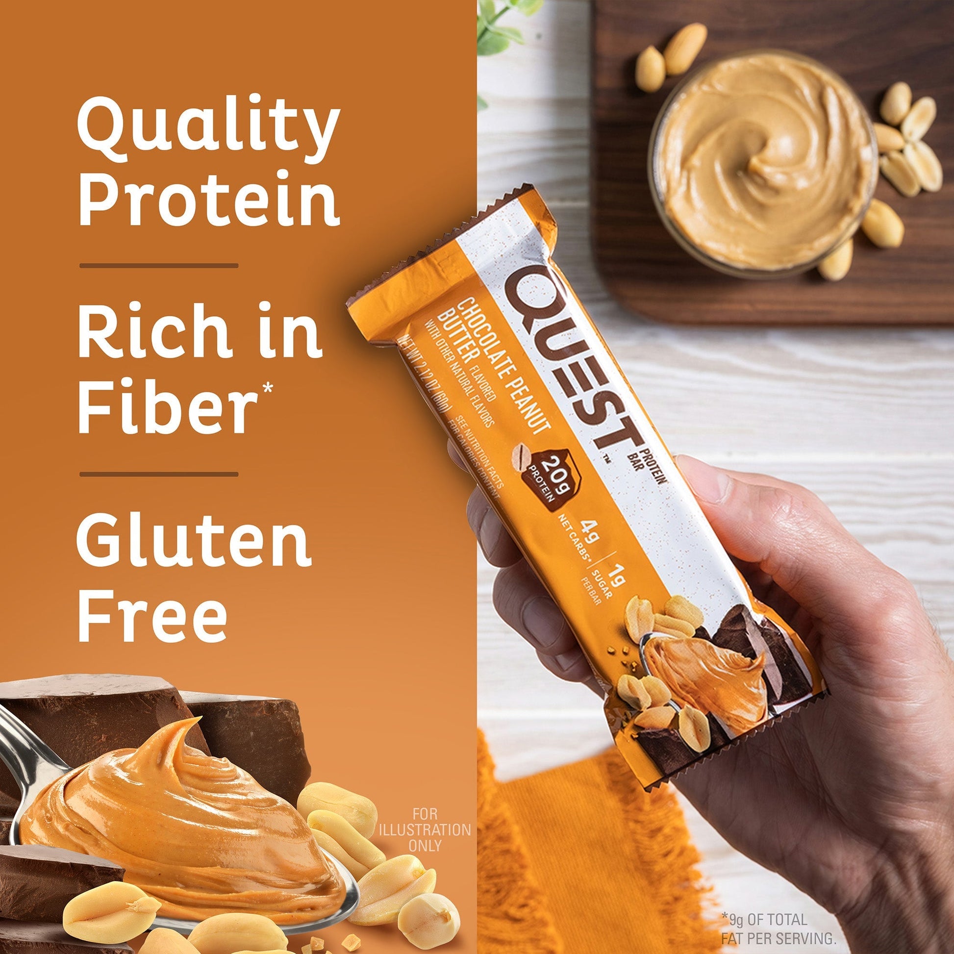 Chocolate Peanut Butter Protein Bar; Quality Protein, Rich in Fiber*, Gluten Free